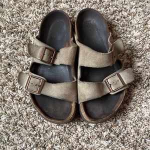 Suede tan Birkenstocks.